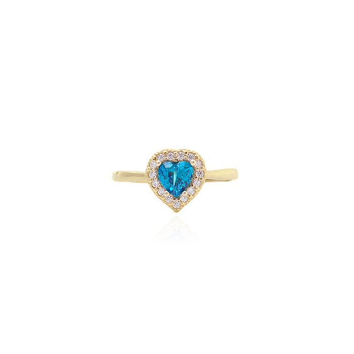 1502 Złoty pierścionek serce Topaz Blue 585